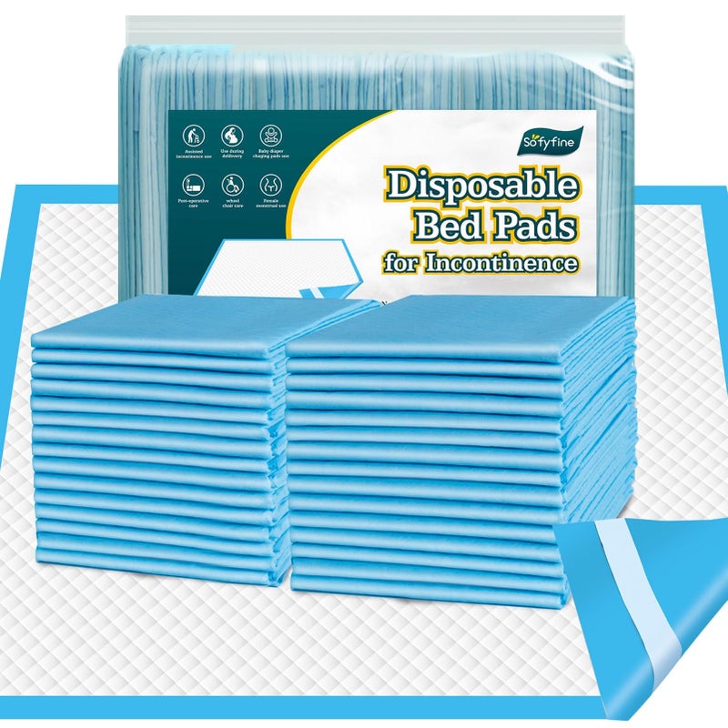 SOFYFINE 50 Count Bed Pads with Adhesive Strip 30x36 Thicken Elderly Adults Incontinence Underpads Disposable Heavy Duty Absorbent Chucks Waterproof XL Extra Large Puppy Pee Training Pad